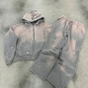 Conjuntos de Sudadera con Capucha y Pantalones Deportivos Anchos de Felpa Francesa Gruesa y Pesada con Logotipo Personalizado, 100% Algodón, Estampado Puff, Lavado Ácido, Cierre Completo, 500 g/m² - Product Image 3