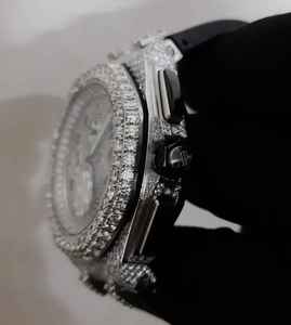 นาฬิกาข้อมือเพชรโมอิสเพชรแบบครึ่งน้ำแข็งสุดหรูนาฬิกาสายยางสีดำโครโนกราฟควอตซ์แนวธุรกิจแบบอนาล็อกวันที่กำหนดเองสำหรับผู้ชายและผู้หญิง - Product Image 3