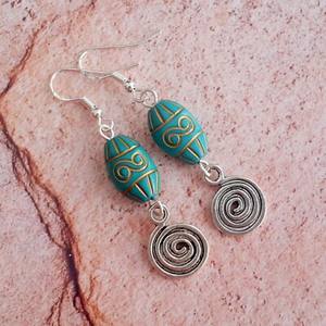 Turquoise Gemstone 925 Sterling <b>Silver</b> Vintage IGI Certified Earrings Drop Dangle Chain Ear-studs Bali Jhumki Bezel HARI OM - Product Image 3