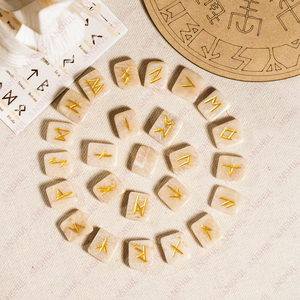 Sets de Runas de Piedra Lunar al por Mayor, Gemas Talladas, Runas de Feng Shui, Sets de 25 Piezas, 10-30mm, de la India - Product Image 4