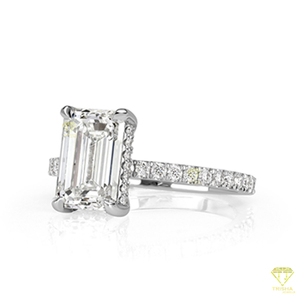 Anillo de compromiso de moissanita de corte esmeralda, diseño solitario de banda pavimentada, joyería de boda elegante para mujer - Product Image 2