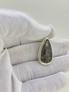 Pendentif en argent sterling fait main vintage classique, cadeau de mariage idéal, vente chaude, plume de pyrite naturelle, cabochons en forme de poire, pour femmes - Product Image 2