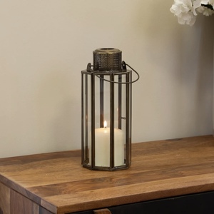 Elegante Juego de 3 linternas de cristal con borde de latón deslustrado, portavelas de madera, tarros para decoración del hogar, bodas navideñas y ocasiones especiales - Product Image 5