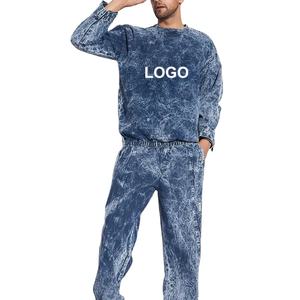 Ensembles de survêtements pour hommes avec logo personnalisé surdimensionné Streetwear délavé à l'acide à capuche et pantalon de grande taille vente en gros - Product Image 1