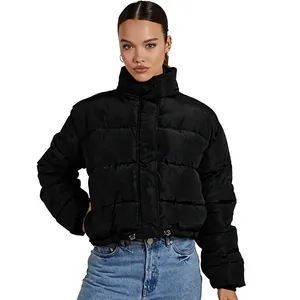 Blouson Bomber Long d'Hiver Noir Personnalisé pour Femme, 100% Polyester Écologique, Coupe-Vent Respirant avec Fermeture Éclair – Vente en Gros - Product Image 4