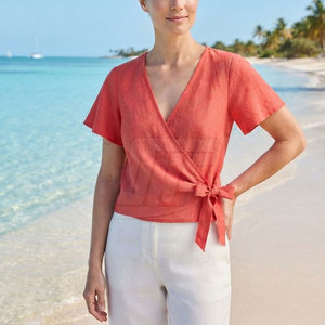 <b>Resort</b> <b>Women</b> Beach Top Summer Short Sleeve Crop Shirt Casual Lightweight Vacation <b>Wear</b> Stylish Holiday Fashion Clothing - Product Image 6