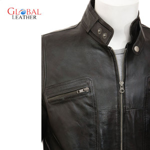 Chaqueta de cuero de piel de oveja auténtica de invierno para hombre de Newark estilo de calle alta con cuello levantado transpirable y colocación de logotipo frontal - Product Image 2