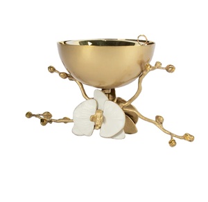 Gold Plated With Aluminium Stand Metal Serving Bowl Set Dry Fruit Platers Round <b>Salad</b> <b>Server</b> Bowl Tableware Serving Bowls - Product Image 1