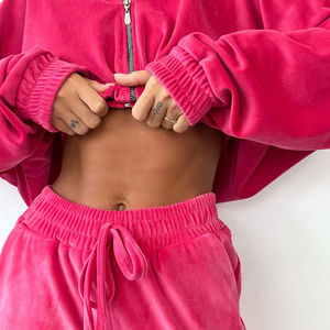 Nouveau Offre Spéciale haute qualité rue décontracté 2 pièces ensemble solide or velours sweat à capuche court sweat avec fermeture éclair décoration pour l'automne - Product Image 2