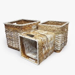 Natural Water Hyacinth Storage <b>Basket</b> Set White Chevron Square <b>Cube</b> Shelf Storage Organizer Box Setup Decor Pure Art Design - Product Image 1