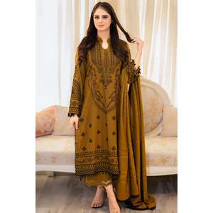 Ensemble 2 pièces écologique pour femme en crêpe, taille XS, avec haut brodé Dhanak et châle BIC-4183, pantalon en viscose/coton pour tenues - Product Image 1