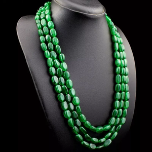 AAA+ Quality Oval Shape 695.00 Cts Earth Mined Enhanced Emerald <b>Beads</b> <b>Necklace</b> Cus-Jew131 - Product Image 2
