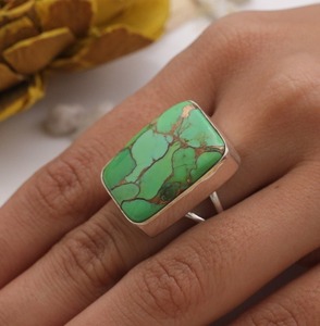 Anillo de Plata de Ley 925 hecho a mano para mujer, de alta calidad Natural piedra preciosa, turquesa, regalo de fiesta de boda, corte de pera, Spinner único - Product Image 4