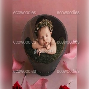 Modern Vintage Style Brown <b>Wooden</b> <b>Bowl</b> Baby Photo Prop for Newborn Photography in Bedroom or Living Room - Product Image 2