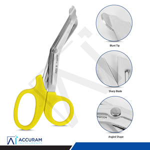 Ciseaux médicaux pour traumatisme, ciseaux à pansements jaunes, 14,5 cm, acier inoxydable, à angle, à bout arrondi, pour urgences, chirurgie, hôpital, paramédicaux, infirmières - Product Image 2