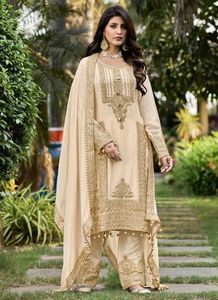 Haute Qualité Indien Traditionnel Designer Porter Lourd Faux Georgette Séquence Chine Travail Top & Palazzo Avec Dupatta Prêt À Porter - Product Image 4
