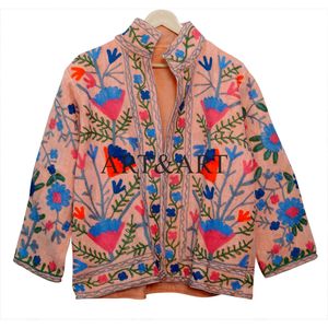 Luxury Womens Suzani Knitted Jacket Handmade Boho Winter Coat in 100% Cotton Fabric <b>Quilted</b> Design for Festivals Party - Product Image 6
