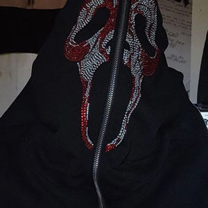 Sudadera con capucha y cremallera GSM 480 de alta calidad, estampado de pantalla personalizado, logotipo de marca con diamantes de imitación, diseño de gran tamaño, algodón 100% para la temporada de invierno - Product Image 4