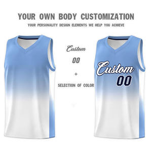 Ensemble de maillot et short de basketball personnalisé avec dégradé de couleur bleu clair, respirant, en maille, séchage rapide, vente en gros de vêtements d'équipe - Product Image 4