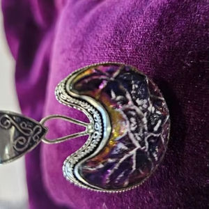 Bohemian Crescent Moon Mosaic Pendant in Sterling Silver Setting Handcrafted Purple Iridescent Moon 20% Off And New Year Gift - Product Image 2