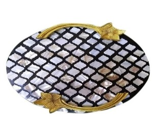 Plateau de service en résine incrusté de nacre florale de taille personnalisée, serpillière en bois exclusive pour le service de thé caractéristique décorative - Product Image 1