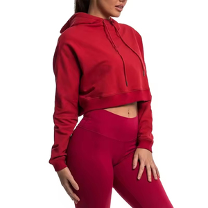 Alta calidad personalizado al por mayor de manga larga señora Top pulóver recortado francés Terry sudaderas con capucha para las mujeres 2025 - Product Image 4