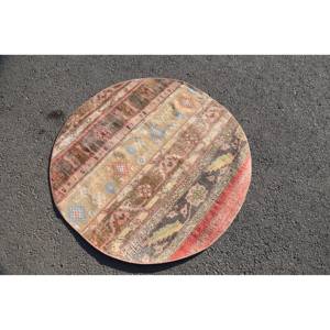 พรมขนสัตว์ตุรกีวินเทจ ขนาด 3.7 x 3.7 ฟุต ขนาดใหญ่ เป็นมิตรกับสิ่งแวดล้อม ขนปานกลาง สีเบจคลาสสิก ลายปะติดแบบวงกลม สำหรับวัยรุ่น - Product Image 4