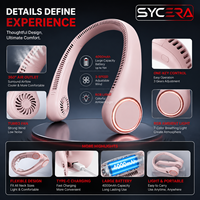 Ventilateur portable rechargeable sans pales, flux d'air à 360°, autonomie 5-15h, lumière respirante 7 couleurs, faible bruit, pour la maison, la salle de sport et l'été