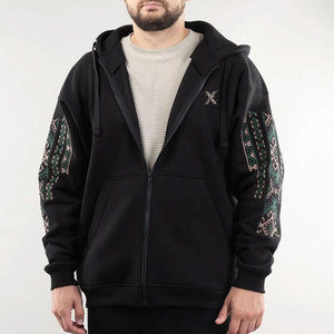 Sweat à capuche moderne avec fermeture éclair intégrale, broderie, 100% coton, chaud, respirant, streetwear avec poche pour l'hiver - Product Image 1