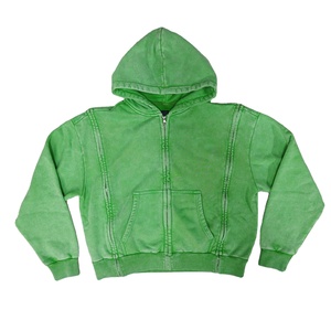 เสื้อฮู้ดดี้ผู้ชายแบบใหม่ล่าสุด ล้างสีแบบ Acid Wash ผ้าฝ้าย 100% ทรงโอเวอร์ไซส์ ทรงครอป ทรงบ็อกซี่ พิมพ์ลายโลโก้ ประดับคริสตัล - Product Image 1