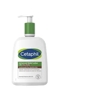 Cetaphil面部和身体乳液，高级乳木果油舒缓乳液，适用于干燥敏感皮肤，16盎司2包，无香味，