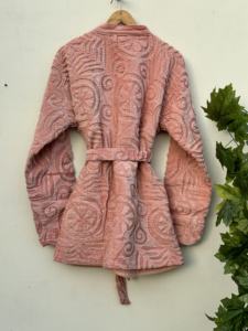Kimono long en velours de coton pour femmes, veste d'hiver faite à la main avec manches longues, coupe design de travail, taille libre et caractéristiques de taille plus - Product Image 4