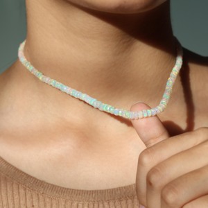 Collar de Plata de Ley 925 hecho a mano para mujer, cuentas de ópalo blanco Natural, joyería y regalo de boda, tamaño 14 pulgadas - Product Image 3