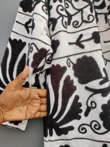 100% Best Quality Suzani Embroidered Short Jacket Elegant White Black Boho Style Embroidery Kimono Robe for Winter - Product Image 5