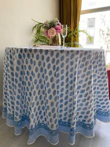Blue and White Floral Hand Block Print <b>Tablecloth</b> <b>for</b> Wedding Home Decor Events Parties Outdoor Garden Picnics Side <b>Tables</b> - Product Image 2