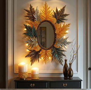 Art d'arbre en métal texturé à trois panneaux avec des accents de perles. Disponible à prix de gros. - Product Image 2