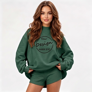 Sudadera de cuello alto holgada de algodón orgánico de alta calidad para mujer, estilo casual urbano con hombros caídos, personalizada y de talla grande - Product Image 1