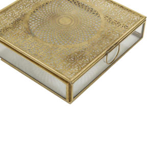 Boîte de rangement à bijoux en verre gravé en métal doré de luxe personnalisée faite à la main avec conception personnalisée pour affichage ou décoration - Product Image 4