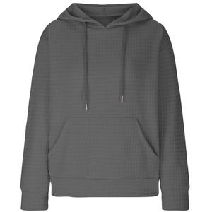 Pull d'hiver pour femme en tricot gaufré à épaules tombantes, sweat-shirt oversize OEM uni thermique 100% coton à manches longues avec poches kangourou - Product Image 4