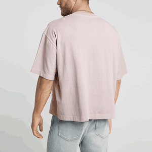 Venta al por mayor de encargo del logotipo de color sólido en blanco hombres camiseta de gran tamaño 100% algodón caída del hombro resistente camisetas de impresión - Product Image 3