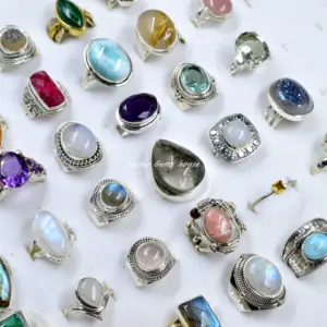 Best Selling Mix Rings Lot Natural Mix Gemstone Rings 925 Sterling Silver Wholesale Bulk Ring Lot Vintage Fashionable Rings