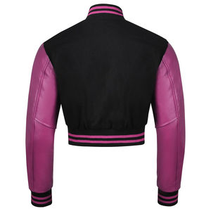 Vente en gros de veste universitaire recadrée de style vintage pour femmes avec logo personnalisé Nouvelle veste en cuir brodée à la mode en coton pour l'extérieur - Product Image 4