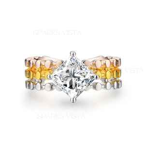 Venta al por mayor Sparks Vista 3-en-1 apilable Moissanite anillo conjunto de alta calidad 925 plata esterlina princesa corte compromiso joyería - Product Image 4