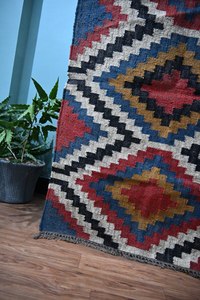 4x6 Ft Wool Jute Kilim Runner Rug Customizable Color Geometric Pattern Washable Handmade Vintage Boho Home Decor Medium Pile - Product Image 2