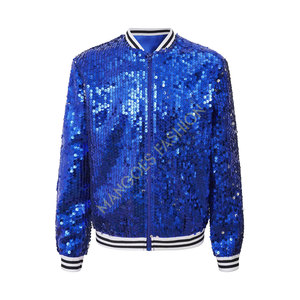 Girls <b>Sequin</b> Bomber <b>Jacket</b> Breathable Cotton Canvas Zip-Up Shiny Long Sleeve Flight Royal Blue Quilted Detachable Hat Hip Hop - Product Image 3