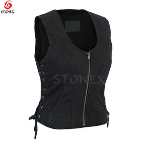 Pakistan Best Manufactured <b>Denim</b> <b>Vest</b> With Patched Pockets, Collared Bikers <b>Denim</b> <b>Vest</b> for Ladies - Product Image 4