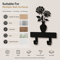 Gancho de Pared Metálico con Diseño de Florero, Autoadhesivo, Porta Llaves, Sin Perforaciones, Resistente al Óxido, para Decoración de Entrada, Dormitorio y Baño