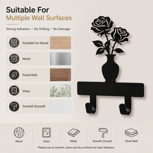 Gancio <span class=keywords><strong>da</strong></span> <span class=keywords><strong>Parete</strong></span> <span class=keywords><strong>in</strong></span> Metallo a Forma di Vaso di Rose, Portachiavi Autoadesivo Senza Foratura, Antiruggine per Ingresso, Camera <span class=keywords><strong>da</strong></span> Letto, Bagno - Product Image 3