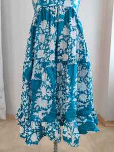 Vestido Largo de Algodón con Estampado Floral Azul Cielo, Cuello en V, Ligero, Transpirable, Elegante y Cómodo para el Verano - Product Image 3