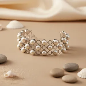 Bracelet élégant en perles argentées pour femmes, bijoux cadeau AGBR-20282 - Product Image 1